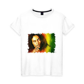 Женская футболка хлопок с принтом Bob Marley в городе Новоалтайск, 100% хлопок | прямой крой, круглый вырез горловины, длина до линии бедер, слегка спущенное плечо | reggae | боб марли | музыка | музыкант | регги