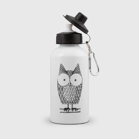 Бутылка спортивная с принтом Owl grafic в городе Новоалтайск, металл | емкость — 500 мл, в комплекте две пластиковые крышки и карабин для крепления | сова