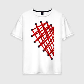 Женская футболка хлопок Oversize с принтом Laced heart в городе Новоалтайск, 100% хлопок | свободный крой, круглый ворот, спущенный рукав, длина до линии бедер
 | 14 feb | 14 февраля | laced | valentines day | веревки | влюбленным | день влюбленных | день всех влюбленных | день святого валентина | для влюбленных | для двоих | парные | связанное сердце | сердце | шнурки