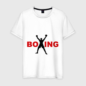 Мужская футболка хлопок с принтом Boxing! в городе Новоалтайск, 100% хлопок | прямой крой, круглый вырез горловины, длина до линии бедер, слегка спущенное плечо. | бокс | боксер | боксировать | перчатки | спорт | спортсмен
