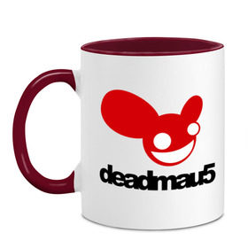 Кружка двухцветная с принтом DeadMau5. в городе Новоалтайск, керамика | объем — 330 мл, диаметр — 80 мм. Цветная ручка и кайма сверху, в некоторых цветах — вся внутренняя часть | club | deadmaus | клуб | клыбная музыка | мышь | тусить
