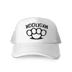 Кепка тракер с сеткой с принтом Hooligan (хулиган) в городе Новоалтайск, трикотажное полотно; задняя часть — сетка | длинный козырек, универсальный размер, пластиковая застежка | Тематика изображения на принте: hooligan | для пацанов | костет | пацанские | хулиган