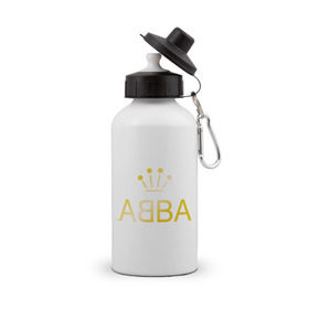 Бутылка спортивная с принтом ABBA золото в городе Новоалтайск, металл | емкость — 500 мл, в комплекте две пластиковые крышки и карабин для крепления | Тематика изображения на принте: abba | абба | музыка