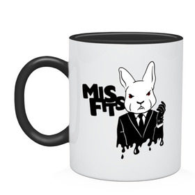 Кружка двухцветная с принтом Кролик misfits в городе Новоалтайск, керамика | объем — 330 мл, диаметр — 80 мм. Цветная ручка и кайма сверху, в некоторых цветах — вся внутренняя часть | Тематика изображения на принте: misfits