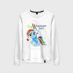Женский свитшот хлопок с принтом Rainbow Dash в городе Новоалтайск, 100% хлопок | прямой крой, круглый вырез, на манжетах и по низу широкая трикотажная резинка  | dash | pony | rainbow | rainbow dash | детские | мой маленький пони | пони