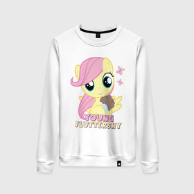 Женский свитшот хлопок с принтом Young Fluttershy в городе Новоалтайск, 100% хлопок | прямой крой, круглый вырез, на манжетах и по низу широкая трикотажная резинка  | fluttershy | pony | young | young fluttershy | детские | мой маленький пони | пони