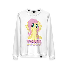 Женский свитшот хлопок с принтом Young Fluttershy pink в городе Новоалтайск, 100% хлопок | прямой крой, круглый вырез, на манжетах и по низу широкая трикотажная резинка  | pink | young | young fluttershy pink | детские | мой маленький пони