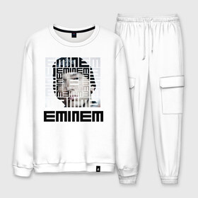 Мужской костюм хлопок с принтом Eminem grey в городе Новоалтайск, 100% хлопок | на свитшоте круглая горловина, мягкая резинка по низу. Брюки заужены к низу, на них два вида карманов: два “обычных” по бокам и два объемных, с клапанами, расположенные ниже линии бедра. Брюки с мягкой трикотажной резинкой на поясе и по низу штанин. В поясе для дополнительного комфорта — широкие завязки | хип хоп