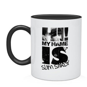 Кружка двухцветная с принтом Hi. My name is slim shady в городе Новоалтайск, керамика | объем — 330 мл, диаметр — 80 мм. Цветная ручка и кайма сверху, в некоторых цветах — вся внутренняя часть | хип хоп