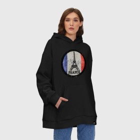 Худи SuperOversize хлопок с принтом Logo France в городе Новоалтайск, 70% хлопок, 30% полиэстер, мягкий начес внутри | карман-кенгуру, эластичная резинка на манжетах и по нижней кромке, двухслойный капюшон
 | france | флаг франций | франция | эйфелева башня