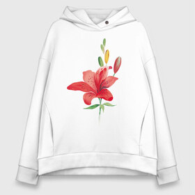 Женское худи Oversize хлопок с принтом Red lily в городе Новоалтайск, френч-терри — 70% хлопок, 30% полиэстер. Мягкий теплый начес внутри —100% хлопок | боковые карманы, эластичные манжеты и нижняя кромка, капюшон на магнитной кнопке | 8 марта | букет | красная лилия | лилия | международный женский день | цветы