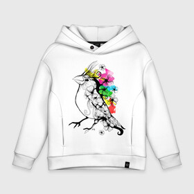 Детское худи Oversize хлопок с принтом Birdie в городе Новоалтайск, френч-терри — 70% хлопок, 30% полиэстер. Мягкий теплый начес внутри —100% хлопок | боковые карманы, эластичные манжеты и нижняя кромка, капюшон на магнитной кнопке | 8 марта | подарок | птица | птичка | разноцветные | цветы