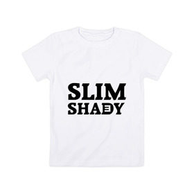 Детская футболка хлопок с принтом Slim shady. E в городе Новоалтайск, 100% хлопок | круглый вырез горловины, полуприлегающий силуэт, длина до линии бедер | Тематика изображения на принте: eminem | slim shady | зарубежный рэп | музыка | репчик | рэп | эминем