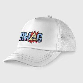 Детская кепка тракер с принтом Глаз SWAG в городе Новоалтайск, Козырек - 100% хлопок. Кепка - 100% полиэстер, Задняя часть - сетка | универсальный размер, пластиковая застёжка | swag | графити | граффити | модный | рисунок на стене | сваг | свег | свог | свэг | стиль