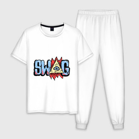 Мужская пижама хлопок с принтом Глаз SWAG в городе Новоалтайск, 100% хлопок | брюки и футболка прямого кроя, без карманов, на брюках мягкая резинка на поясе и по низу штанин
 | swag | графити | граффити | модный | рисунок на стене | сваг | свег | свог | свэг | стиль