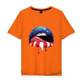 Мужская футболка хлопок Oversize с принтом American lips в городе Новоалтайск, 100% хлопок | свободный крой, круглый ворот, “спинка” длиннее передней части | american lips | svag | sveg | svog | swag | sweg | swog | губы | губы с американским флагом | сваг | свег | свог | язык
