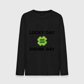 Мужской лонгслив хлопок с принтом Lucky day = drunk day в городе Новоалтайск, 100% хлопок |  | patricks day | saint patricks day | день патрика | день святого патрика | клевер | четырехлистный клевер