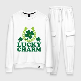 Женский костюм хлопок с принтом Lucky charm - подкова в городе Новоалтайск, 100% хлопок | на свитшоте круглая горловина, мягкая резинка по низу. Брюки заужены к низу, на них два вида карманов: два 