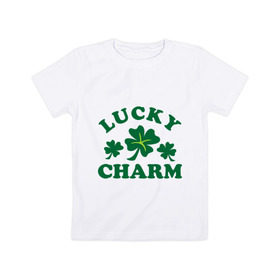 Детская футболка хлопок с принтом Lucky charm - клевер в городе Новоалтайск, 100% хлопок | круглый вырез горловины, полуприлегающий силуэт, длина до линии бедер | Тематика изображения на принте: patricks day | saint patricks day | день патрика | день святого патрика | клевер | четырехлистный клевер