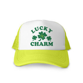 Кепка тракер с сеткой с принтом Lucky charm - клевер в городе Новоалтайск, трикотажное полотно; задняя часть — сетка | длинный козырек, универсальный размер, пластиковая застежка | patricks day | saint patricks day | день патрика | день святого патрика | клевер | четырехлистный клевер