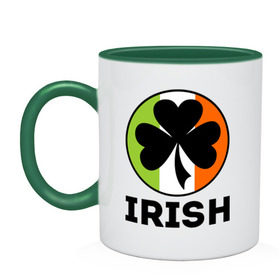 Кружка двухцветная с принтом Irish - цвет флага в городе Новоалтайск, керамика | объем — 330 мл, диаметр — 80 мм. Цветная ручка и кайма сверху, в некоторых цветах — вся внутренняя часть | patricks day | saint patricks day | день патрика | день святого патрика | клевер | четырехлистный клевер