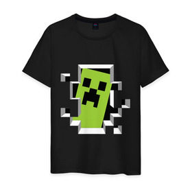 Мужская футболка хлопок с принтом Crash Minecraft в городе Новоалтайск, 100% хлопок | прямой крой, круглый вырез горловины, длина до линии бедер, слегка спущенное плечо. | boom | media | minecraft | игры | компьютерные игры | майнкрафт