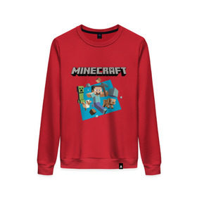 Женский свитшот хлопок с принтом Heroes of Minecraft в городе Новоалтайск, 100% хлопок | прямой крой, круглый вырез, на манжетах и по низу широкая трикотажная резинка  | boom | minecraft | игры | компьютерные игры | майнкрафт
