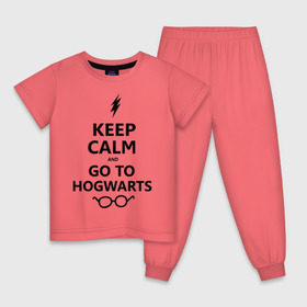 Детская пижама хлопок с принтом Keep calm and go to hogwarts. в городе Новоалтайск, 100% хлопок |  брюки и футболка прямого кроя, без карманов, на брюках мягкая резинка на поясе и по низу штанин
 | keep calm | сохраняйте спокойствие