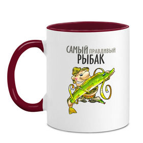 Кружка двухцветная с принтом Самый правдивый рыбак в городе Новоалтайск, керамика | объем — 330 мл, диаметр — 80 мм. Цветная ручка и кайма сверху, в некоторых цветах — вся внутренняя часть | рыбак | рыбалка | рыболов | удочка | щука