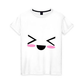 Женская футболка хлопок с принтом Kawaii Face кавайная рожица в городе Новоалтайск, 100% хлопок | прямой крой, круглый вырез горловины, длина до линии бедер, слегка спущенное плечо | smile | каваи | кавайи фейс | рожица | смайл