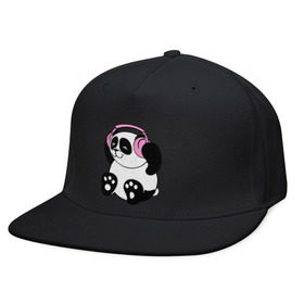Кепка снепбек с прямым козырьком с принтом Panda in headphones (панда в наушниках) в городе Новоалтайск, хлопок 100% |  | панда