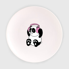 Тарелка 3D с принтом Panda in headphones (панда в наушниках) в городе Новоалтайск, фарфор | диаметр - 210 мм
диаметр для нанесения принта - 120 мм | панда