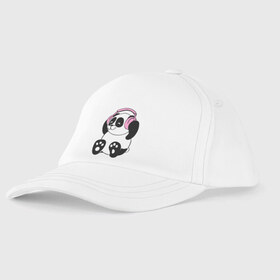 Детская бейсболка с принтом Panda in headphones (панда в наушниках) в городе Новоалтайск, 100% хлопок | классический козырек, металлическая застежка-регулятор размера | Тематика изображения на принте: панда
