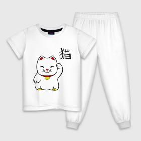 Детская пижама хлопок с принтом Манэки-нэко (Maneki-Neko) в городе Новоалтайск, 100% хлопок |  брюки и футболка прямого кроя, без карманов, на брюках мягкая резинка на поясе и по низу штанин
 | кошки | няш | символ счастья | японские кошки