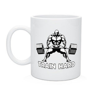 Кружка с принтом Train hard (тренируйся усердно) в городе Новоалтайск, керамика | объем — 330 мл, диаметр — 80 мм. Принт наносится на бока кружки, можно сделать два разных изображения | powerlifting