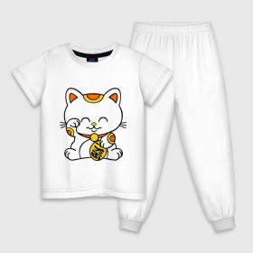 Детская пижама хлопок с принтом Maneki-Neko Манэки – кошка удачи в городе Новоалтайск, 100% хлопок |  брюки и футболка прямого кроя, без карманов, на брюках мягкая резинка на поясе и по низу штанин
 | киса | котенок | кошка удачи | японские кошки