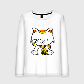 Женский лонгслив хлопок с принтом Maneki-Neko Манэки – кошка удачи в городе Новоалтайск, 100% хлопок |  | киса | котенок | кошка удачи | японские кошки