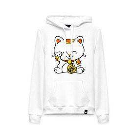 Женская толстовка хлопок с принтом Maneki-Neko Манэки – кошка удачи в городе Новоалтайск, френч-терри, мягкий теплый начес внутри (100% хлопок) | карман-кенгуру, эластичные манжеты и нижняя кромка, капюшон с подкладом и шнурком | киса | котенок | кошка удачи | японские кошки