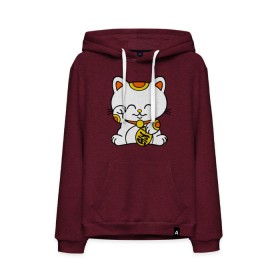 Мужская толстовка хлопок с принтом Maneki-Neko Манэки – кошка удачи в городе Новоалтайск, френч-терри, мягкий теплый начес внутри (100% хлопок) | карман-кенгуру, эластичные манжеты и нижняя кромка, капюшон с подкладом и шнурком | киса | котенок | кошка удачи | японские кошки