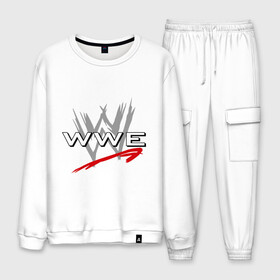 Мужской костюм хлопок с принтом WWE - горизонталь в городе Новоалтайск, 100% хлопок | на свитшоте круглая горловина, мягкая резинка по низу. Брюки заужены к низу, на них два вида карманов: два “обычных” по бокам и два объемных, с клапанами, расположенные ниже линии бедра. Брюки с мягкой трикотажной резинкой на поясе и по низу штанин. В поясе для дополнительного комфорта — широкие завязки | wrestling | wwe | бои без правил | реслинг | рестлинг | спорт