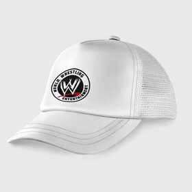 Детская кепка тракер с принтом World wrestling entertainment в городе Новоалтайск, Козырек - 100% хлопок. Кепка - 100% полиэстер, Задняя часть - сетка | универсальный размер, пластиковая застёжка | wrestling | wwe | бои без правил | реслинг | рестлинг | спорт