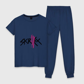 Женская пижама хлопок с принтом Skrillex logo в городе Новоалтайск, 100% хлопок | брюки и футболка прямого кроя, без карманов, на брюках мягкая резинка на поясе и по низу штанин | dub step | dubstep | skrilex | skrillex | даб степ | дабстеп | ди джей | диджей | музыка | скриллекс
