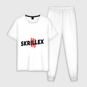 Мужская пижама хлопок с принтом Skrillex logo 2 в городе Новоалтайск, 100% хлопок | брюки и футболка прямого кроя, без карманов, на брюках мягкая резинка на поясе и по низу штанин
 | dub step | dubstep | skrilex | skrillex | даб степ | дабстеп | ди джей | диджей | музыка | скриллекс