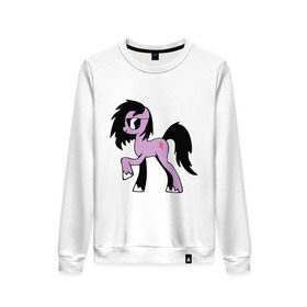 Женский свитшот хлопок с принтом Skrillex pony в городе Новоалтайск, 100% хлопок | прямой крой, круглый вырез, на манжетах и по низу широкая трикотажная резинка  | dub step | dubstep | skrilex | skrillex | даб степ | дабстеп | ди джей | диджей | музыка | пони | скриллекс