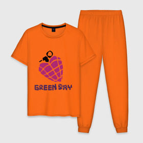 Мужская пижама хлопок с принтом Green day is love в городе Новоалтайск, 100% хлопок | брюки и футболка прямого кроя, без карманов, на брюках мягкая резинка на поясе и по низу штанин
 | billie joe armstrong | green day | green day t shirt | rock | билли джо армстронг | граната | грин дэй | любовь | музыка | рок группа | рука | сердце