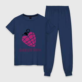 Женская пижама хлопок с принтом Green day is love в городе Новоалтайск, 100% хлопок | брюки и футболка прямого кроя, без карманов, на брюках мягкая резинка на поясе и по низу штанин | billie joe armstrong | green day | green day t shirt | rock | билли джо армстронг | граната | грин дэй | любовь | музыка | рок группа | рука | сердце