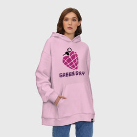 Худи SuperOversize хлопок с принтом Green day is love в городе Новоалтайск, 70% хлопок, 30% полиэстер, мягкий начес внутри | карман-кенгуру, эластичная резинка на манжетах и по нижней кромке, двухслойный капюшон
 | billie joe armstrong | green day | green day t shirt | rock | билли джо армстронг | граната | грин дэй | любовь | музыка | рок группа | рука | сердце
