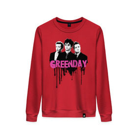 Женский свитшот хлопок с принтом The Green Day в городе Новоалтайск, 100% хлопок | прямой крой, круглый вырез, на манжетах и по низу широкая трикотажная резинка  | billie joe armstrong | green day | jason white | mike dirnt | rock | билли джо армстронг | грин дэй | группа | джейсон уайт | майк дёрнт | музыка | рок группа | солист | участники