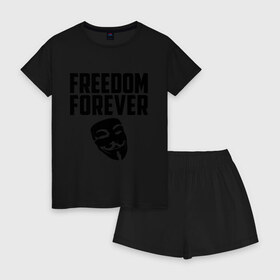Женская пижама с шортиками хлопок с принтом Freedom forever в городе Новоалтайск, 100% хлопок | футболка прямого кроя, шорты свободные с широкой мягкой резинкой | freedom | freedom forever | виндета | свобода на всегда