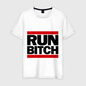 Мужская футболка хлопок с принтом Run Bitch в городе Новоалтайск, 100% хлопок | прямой крой, круглый вырез горловины, длина до линии бедер, слегка спущенное плечо. | беги